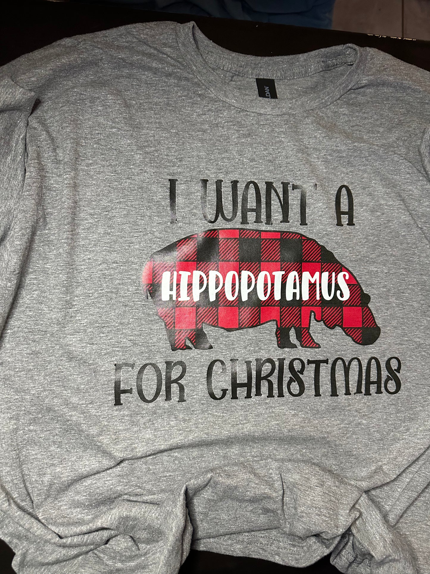 Hippo Christmas Red Plaid