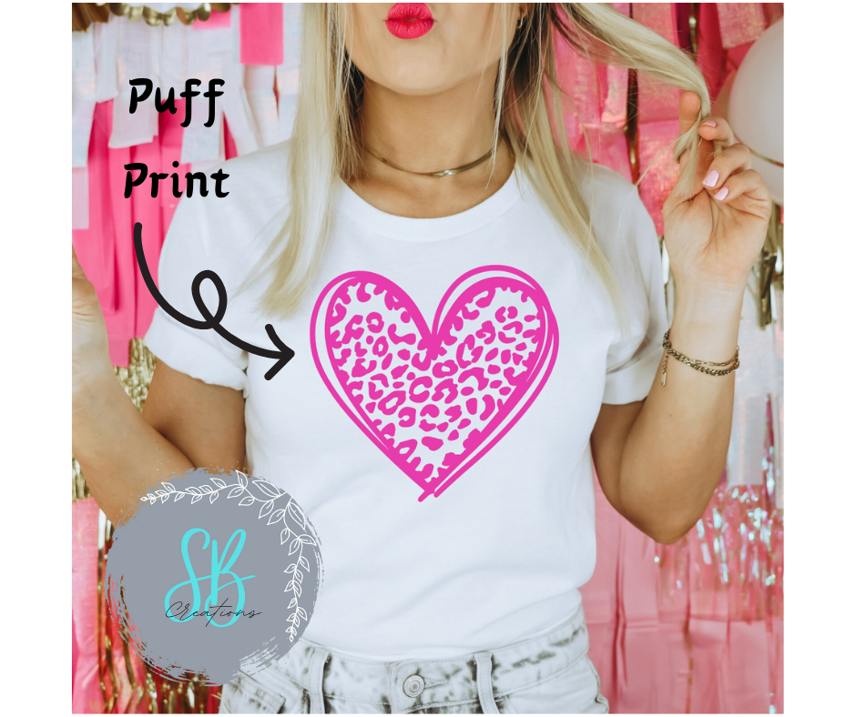 Pink Leopard Heart (Puff Print)